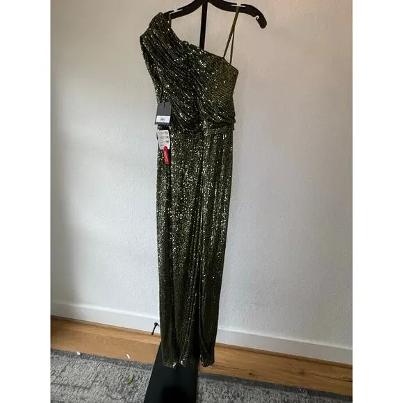 Mac Duggal || Sequined Ruched One Shoulder Gown Maxi Dress - Picture 7 of 9